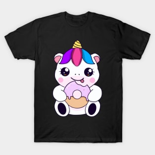 Kawaii Unicorn eating Donut T-Shirt